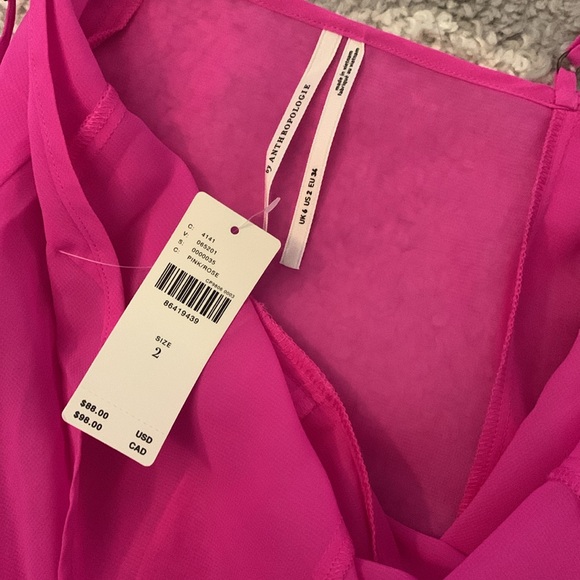 NWT Anthropologie neon berry pink sheer strappy midi dress - Picture 7 of 8